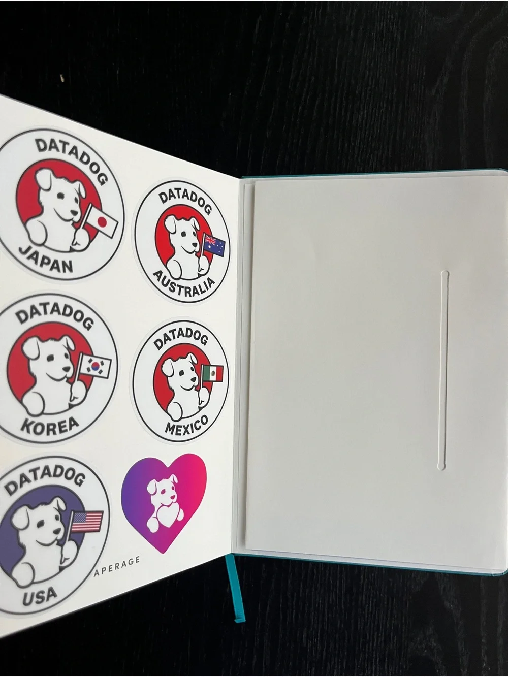 PAPERAGE Teal Datadog Journal Lined Notebook Pocket Stickers Ribbon Bookmark